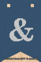 A simulated image of the stitched needlepoint design: Banner 13m Forked Ampersand White on Blue. Not A.I. generated.