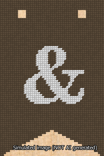 A simulated image of the stitched needlepoint design: Banner 13m Forked Ampersand White on Brown. Not A.I. generated.