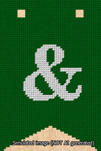 A simulated image of the stitched needlepoint design: Banner 13m Forked Ampersand White on Green. Not A.I. generated.