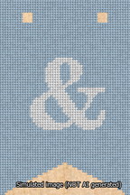 A simulated image of the stitched needlepoint design: Banner 13m Forked Ampersand White on Light Blue. Not A.I. generated.