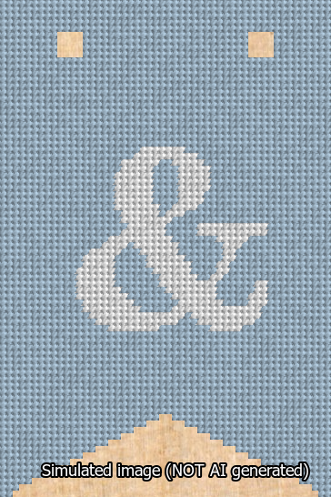 A simulated image of the stitched needlepoint design: Banner 13m Forked Ampersand White on Light Blue. Not A.I. generated.