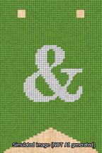 A simulated image of the stitched needlepoint design: Banner 13m Forked Ampersand White on Light Green. Not A.I. generated.