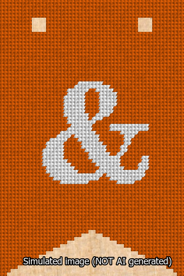 A simulated image of the stitched needlepoint design: Banner 13m Forked Ampersand White on Orange. Not A.I. generated.