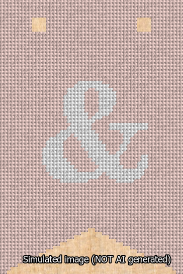 A simulated image of the stitched needlepoint design: Banner 13m Forked Ampersand White on Pink. Not A.I. generated.
