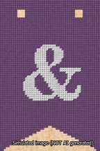 A simulated image of the stitched needlepoint design: Banner 13m Forked Ampersand White on Purple. Not A.I. generated.