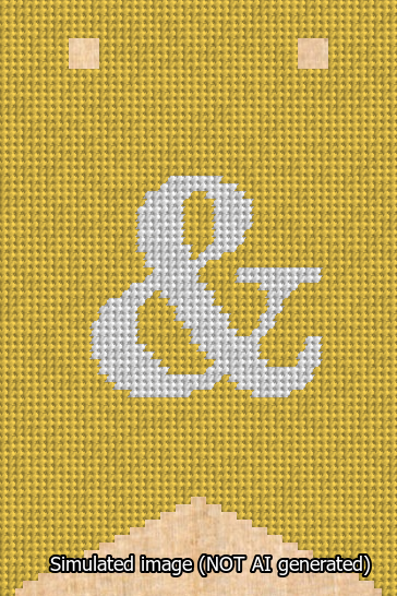 A simulated image of the stitched needlepoint design: Banner 13m Forked Ampersand White on Yellow. Not A.I. generated.