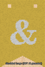 A simulated image of the stitched needlepoint design: Banner 13m Forked Ampersand White on Yellow. Not A.I. generated.