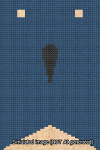 A simulated image of the stitched needlepoint design: Banner 13m Forked Apostrophe Black on Blue. Not A.I. generated.