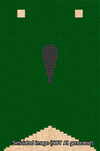 A simulated image of the stitched needlepoint design: Banner 13m Forked Apostrophe Black on Green. Not A.I. generated.