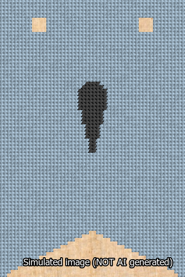 A simulated image of the stitched needlepoint design: Banner 13m Forked Apostrophe Black on Light Blue. Not A.I. generated.