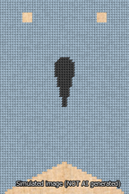 A simulated image of the stitched needlepoint design: Banner 13m Forked Apostrophe Black on Light Blue. Not A.I. generated.