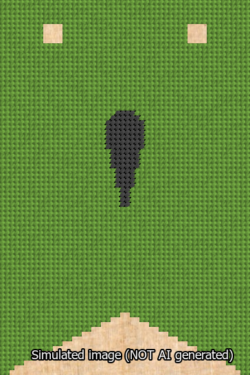 A simulated image of the stitched needlepoint design: Banner 13m Forked Apostrophe Black on Light Green. Not A.I. generated.