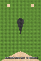 A simulated image of the stitched needlepoint design: Banner 13m Forked Apostrophe Black on Light Green. Not A.I. generated.