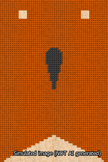 A simulated image of the stitched needlepoint design: Banner 13m Forked Apostrophe Black on Orange. Not A.I. generated.