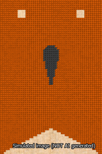 A simulated image of the stitched needlepoint design: Banner 13m Forked Apostrophe Black on Orange. Not A.I. generated.