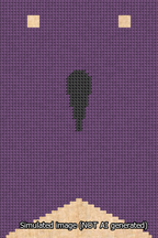 A simulated image of the stitched needlepoint design: Banner 13m Forked Apostrophe Black on Purple. Not A.I. generated.