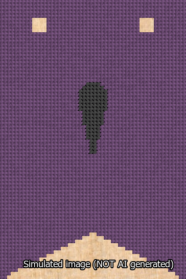 A simulated image of the stitched needlepoint design: Banner 13m Forked Apostrophe Black on Purple. Not A.I. generated.