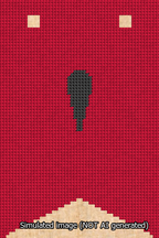 A simulated image of the stitched needlepoint design: Banner 13m Forked Apostrophe Black on Red. Not A.I. generated.