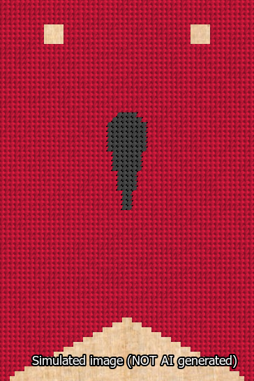 A simulated image of the stitched needlepoint design: Banner 13m Forked Apostrophe Black on Red. Not A.I. generated.