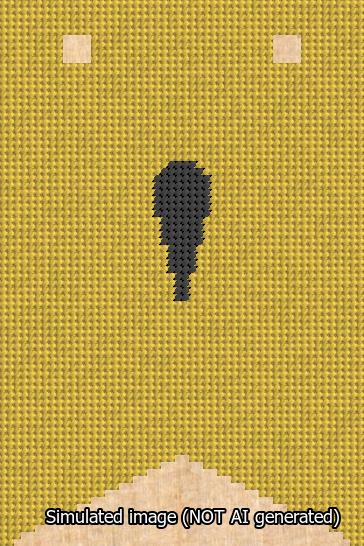 A simulated image of the stitched needlepoint design: Banner 13m Forked Apostrophe Black on Yellow. Not A.I. generated.