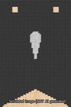 A simulated image of the stitched needlepoint design: Banner 13m Forked Apostrophe White on Black. Not A.I. generated.