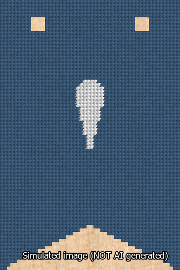 A simulated image of the stitched needlepoint design: Banner 13m Forked Apostrophe White on Blue. Not A.I. generated.