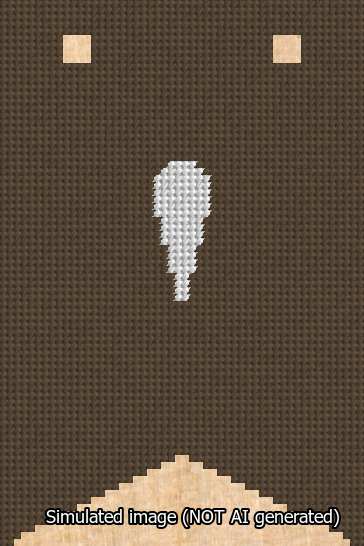 A simulated image of the stitched needlepoint design: Banner 13m Forked Apostrophe White on Brown. Not A.I. generated.