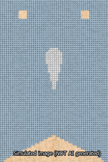 A simulated image of the stitched needlepoint design: Banner 13m Forked Apostrophe White on Light Blue. Not A.I. generated.