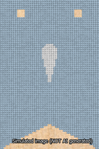 A simulated image of the stitched needlepoint design: Banner 13m Forked Apostrophe White on Light Blue. Not A.I. generated.