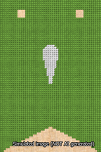 A simulated image of the stitched needlepoint design: Banner 13m Forked Apostrophe White on Light Green. Not A.I. generated.