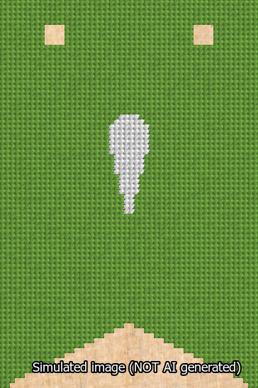 A simulated image of the stitched needlepoint design: Banner 13m Forked Apostrophe White on Light Green. Not A.I. generated.