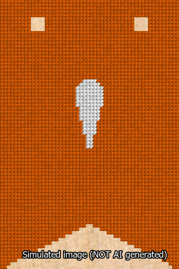 A simulated image of the stitched needlepoint design: Banner 13m Forked Apostrophe White on Orange. Not A.I. generated.