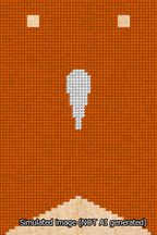 A simulated image of the stitched needlepoint design: Banner 13m Forked Apostrophe White on Orange. Not A.I. generated.