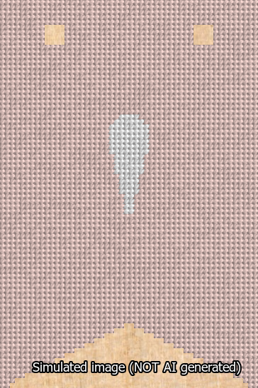 A simulated image of the stitched needlepoint design: Banner 13m Forked Apostrophe White on Pink. Not A.I. generated.