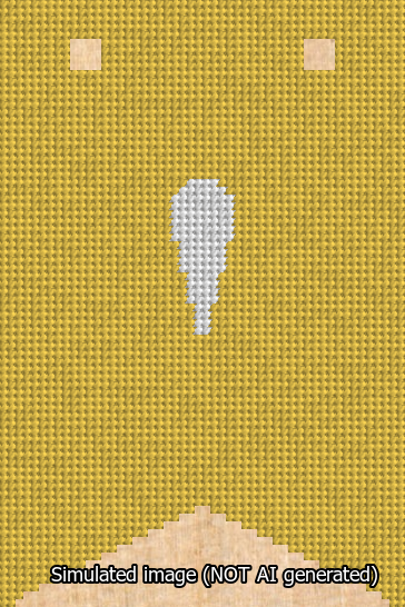 A simulated image of the stitched needlepoint design: Banner 13m Forked Apostrophe White on Yellow. Not A.I. generated.