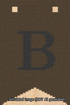 A simulated image of the stitched needlepoint design: Banner 13m Forked B Black on Brown. Not A.I. generated.