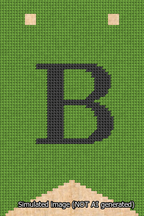 A simulated image of the stitched needlepoint design: Banner 13m Forked B Black on Light Green. Not A.I. generated.