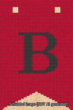 A simulated image of the stitched needlepoint design: Banner 13m Forked B Black on Red. Not A.I. generated.