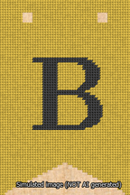A simulated image of the stitched needlepoint design: Banner 13m Forked B Black on Yellow. Not A.I. generated.