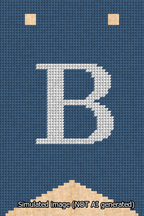 A simulated image of the stitched needlepoint design: Banner 13m Forked B White on Blue. Not A.I. generated.