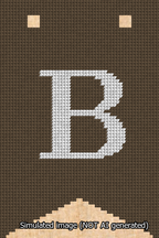 A simulated image of the stitched needlepoint design: Banner 13m Forked B White on Brown. Not A.I. generated.