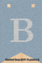 A simulated image of the stitched needlepoint design: Banner 13m Forked B White on Light Blue. Not A.I. generated.