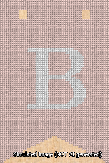 A simulated image of the stitched needlepoint design: Banner 13m Forked B White on Pink. Not A.I. generated.