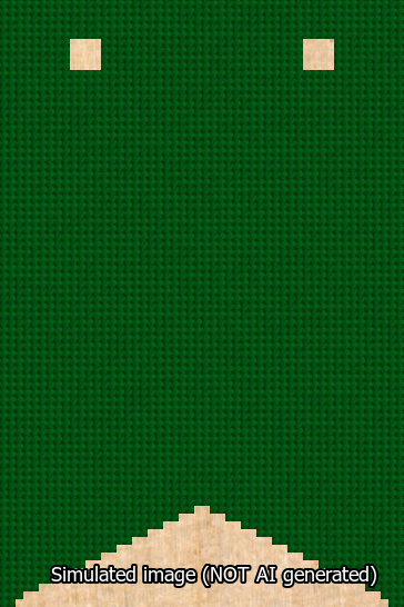 A simulated image of the stitched needlepoint design: Banner 13m Forked Blank Green. Not A.I. generated.