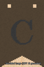 A simulated image of the stitched needlepoint design: Banner 13m Forked C Black on Brown. Not A.I. generated.