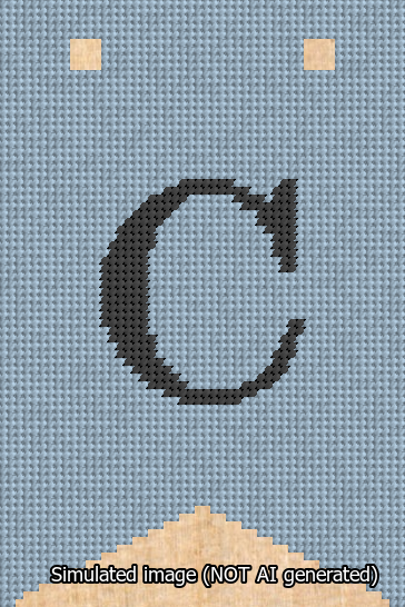 A simulated image of the stitched needlepoint design: Banner 13m Forked C Black on Light Blue. Not A.I. generated.