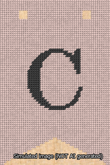 A simulated image of the stitched needlepoint design: Banner 13m Forked C Black on Pink. Not A.I. generated.