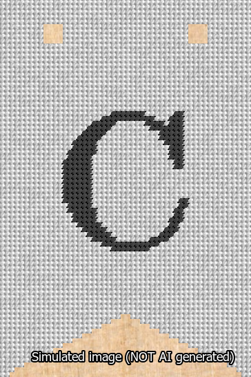 A simulated image of the stitched needlepoint design: Banner 13m Forked C Black on White. Not A.I. generated.