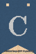 A simulated image of the stitched needlepoint design: Banner 13m Forked C White on Blue. Not A.I. generated.
