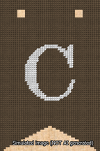 A simulated image of the stitched needlepoint design: Banner 13m Forked C White on Brown. Not A.I. generated.
